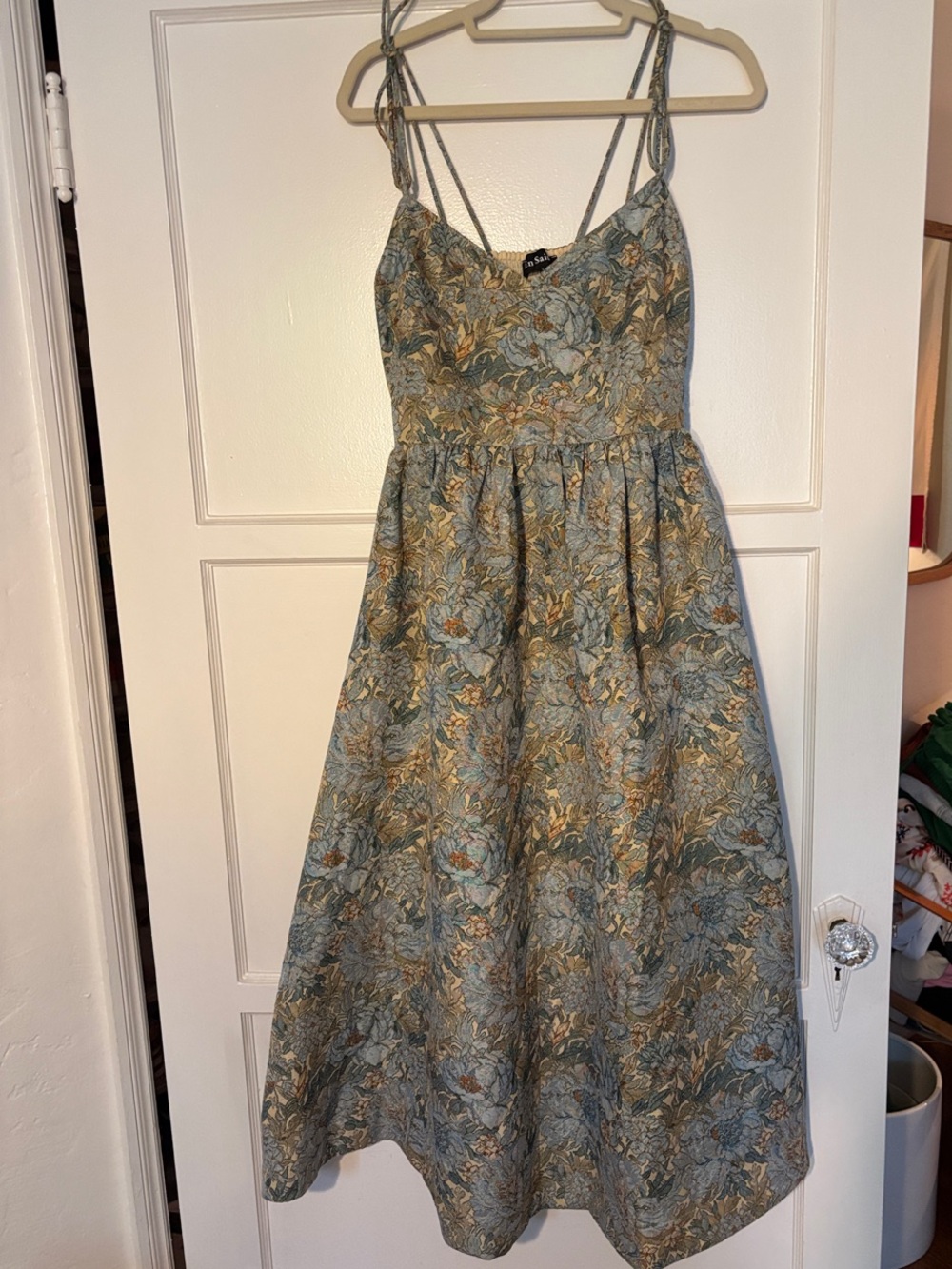 En Saison Floral Midi Dress in Sage Blue and Gold